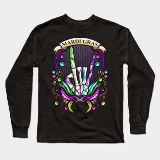 Rocking Skeleton Hand Showing Sign Of The Horns Mardi Gras Long Sleeve T-Shirt